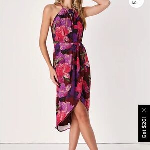 Burgundy Multi Floral Halter Midi Dress